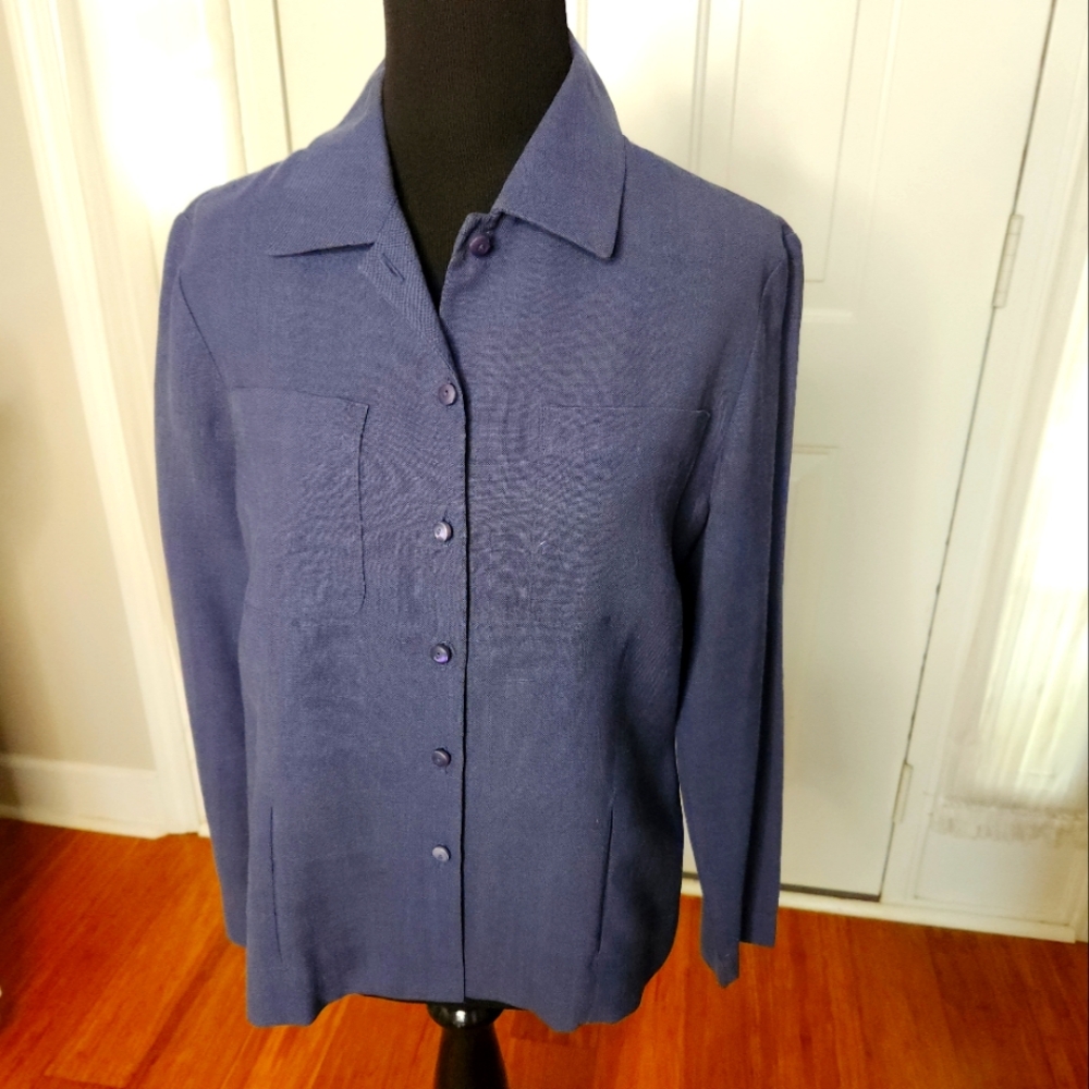 Dana Buchman Blue Gray Linen Shirt or Jacket Size 6P